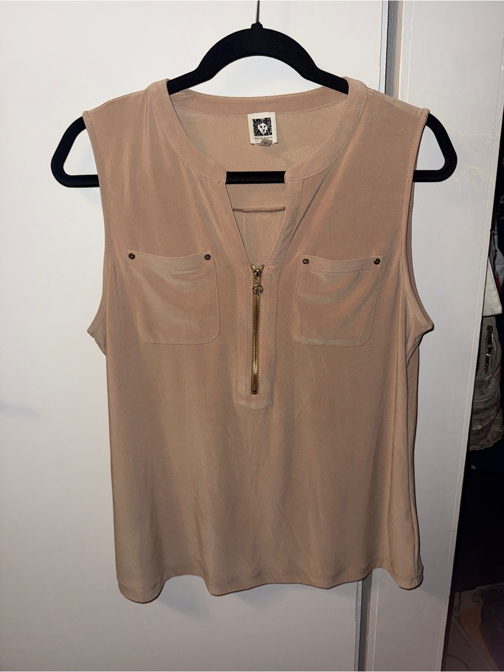 Anne Klein Sleeveless Zip Tank in Tan